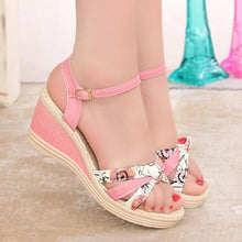 Load image into Gallery viewer, Floral  High Heeled  Ankle Strap  Peep Toe  Date Office Wedge Sandals