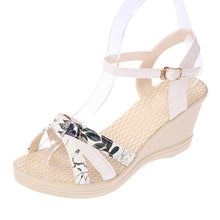 Load image into Gallery viewer, Floral  High Heeled  Ankle Strap  Peep Toe  Date Office Wedge Sandals