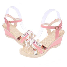 Load image into Gallery viewer, Floral  High Heeled  Ankle Strap  Peep Toe  Date Office Wedge Sandals