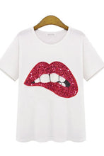 Load image into Gallery viewer, Round Neck Lips Glitter T-Shirts