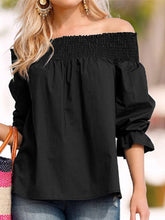 Load image into Gallery viewer, Spring Summer  Polyester  Women  Open Shoulder  Bowknot  Plain  Three-Quarter Sleeve Blouses