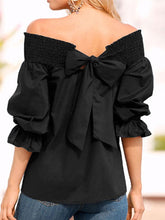 Load image into Gallery viewer, Spring Summer  Polyester  Women  Open Shoulder  Bowknot  Plain  Three-Quarter Sleeve Blouses