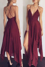 Load image into Gallery viewer, Spaghetti Strap  Asymmetric Hem Backless  Plain  Sleeveless Maxi Dresses