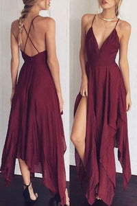 Spaghetti Strap  Asymmetric Hem Backless  Plain  Sleeveless Maxi Dresses