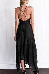 Spaghetti Strap  Asymmetric Hem Backless  Plain  Sleeveless Maxi Dresses