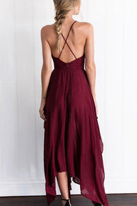 Spaghetti Strap  Asymmetric Hem Backless  Plain  Sleeveless Maxi Dresses