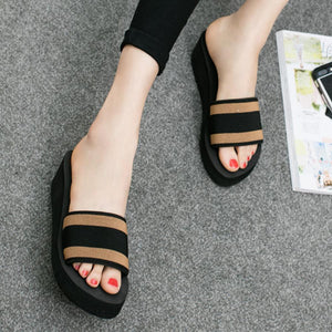 Color Block  Mid Heeled  Peep Toe  Casual Slippers