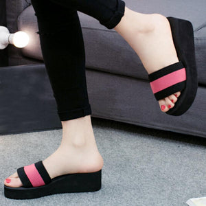 Color Block  Mid Heeled  Peep Toe  Casual Slippers