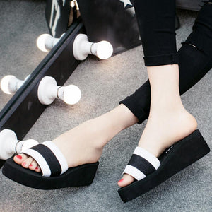 Color Block  Mid Heeled  Peep Toe  Casual Slippers