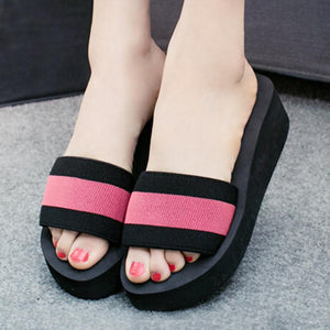 Color Block  Mid Heeled  Peep Toe  Casual Slippers