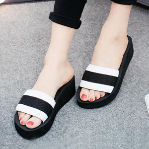 Color Block  Mid Heeled  Peep Toe  Casual Slippers