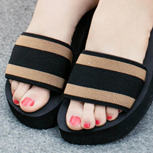 Color Block  Mid Heeled  Peep Toe  Casual Slippers