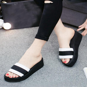 Color Block  Mid Heeled  Peep Toe  Casual Slippers