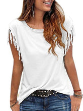 Load image into Gallery viewer, Casual Round Collar Pure Color Tassel Short Sleeve Shirt