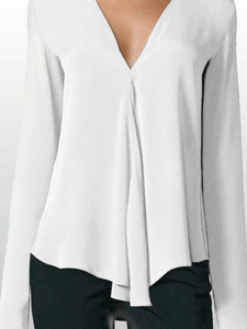 V Neck  Asymmetric Hem  Plain Blouses