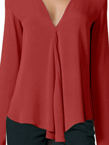 V Neck  Asymmetric Hem  Plain Blouses