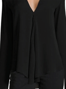 V Neck  Asymmetric Hem  Plain Blouses