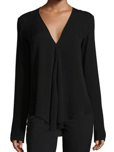 V Neck  Asymmetric Hem  Plain Blouses