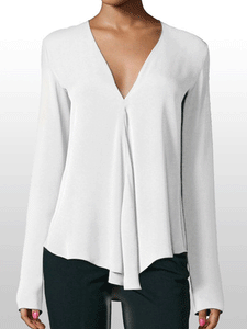 V Neck  Asymmetric Hem  Plain Blouses