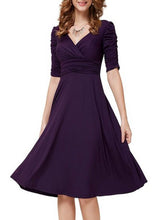 Load image into Gallery viewer, V Neck  Plain Skater Dress