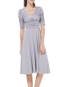 V Neck  Plain Skater Dress