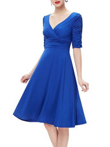 V Neck  Plain Skater Dress