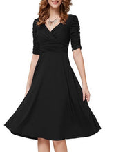 Load image into Gallery viewer, V Neck  Plain Skater Dress