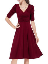 Load image into Gallery viewer, V Neck  Plain Skater Dress