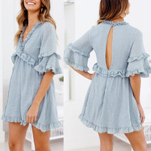 Load image into Gallery viewer, Sexy Light Blue V Neck Short Sleeves Mini Dress