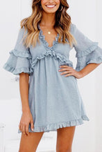 Load image into Gallery viewer, Sexy Light Blue V Neck Short Sleeves Mini Dress