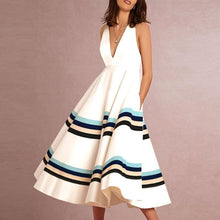 Load image into Gallery viewer, Sexy V-Neck Printed Stripe Sleeveless Formal Skater Dress