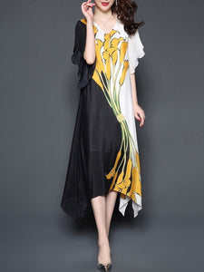 Round Neck  Printed Maxi Dress