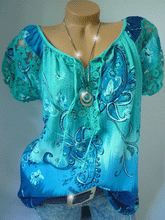 Load image into Gallery viewer, V Neck  Decorative Lace  Patchwork Print Blouses