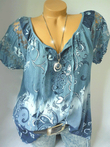 V Neck  Decorative Lace  Patchwork Print Blouses