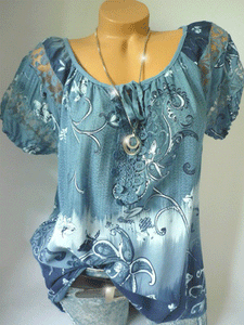 V Neck  Decorative Lace  Patchwork Print Blouses