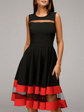 Load image into Gallery viewer, Round Neck  Patchwork  Color Block Skater Dress