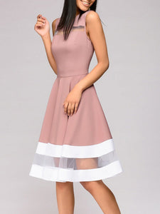 Round Neck  Patchwork  Color Block Skater Dress