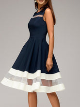 Load image into Gallery viewer, Round Neck  Patchwork  Color Block Skater Dress