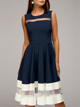 Load image into Gallery viewer, Round Neck  Patchwork  Color Block Skater Dress