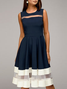 Round Neck  Patchwork  Color Block Skater Dress