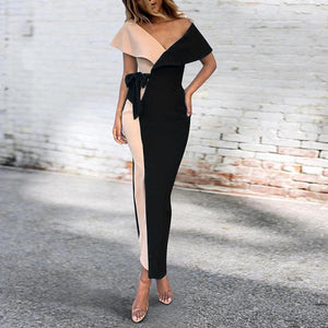 Sexy V-Neck Stitched Fashion One Shoulder Bodycon Dress