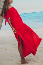 Load image into Gallery viewer, Off Shoulder  High Slit  Plain  Short Sleeve Maxi Dresses