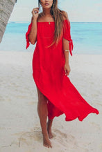 Load image into Gallery viewer, Off Shoulder  High Slit  Plain  Short Sleeve Maxi Dresses