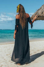 Load image into Gallery viewer, Off Shoulder  High Slit  Plain  Short Sleeve Maxi Dresses