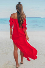 Load image into Gallery viewer, Off Shoulder  High Slit  Plain  Short Sleeve Maxi Dresses