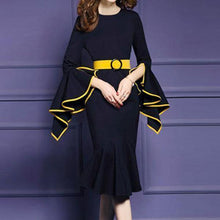 Load image into Gallery viewer, Crew Neck  Plain Bodycon Dress Trumpet Sleeves