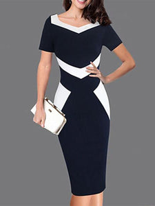 Square Neck  Color Block Bodycon Dress