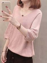 Load image into Gallery viewer, Round Neck  Cutout  Patchwork Plain Pullover