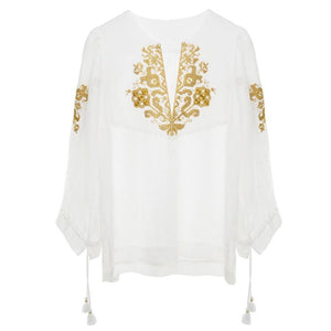 V Neck Printed Ruffles Casual Blouse