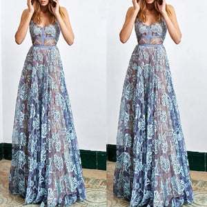 Printed High Waist And Large Swing Evening Dress